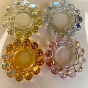 VTG Anchor Hocking Heavy Glass Boopie Bubble Ashtray Trinket Dish Blue Set Of 4